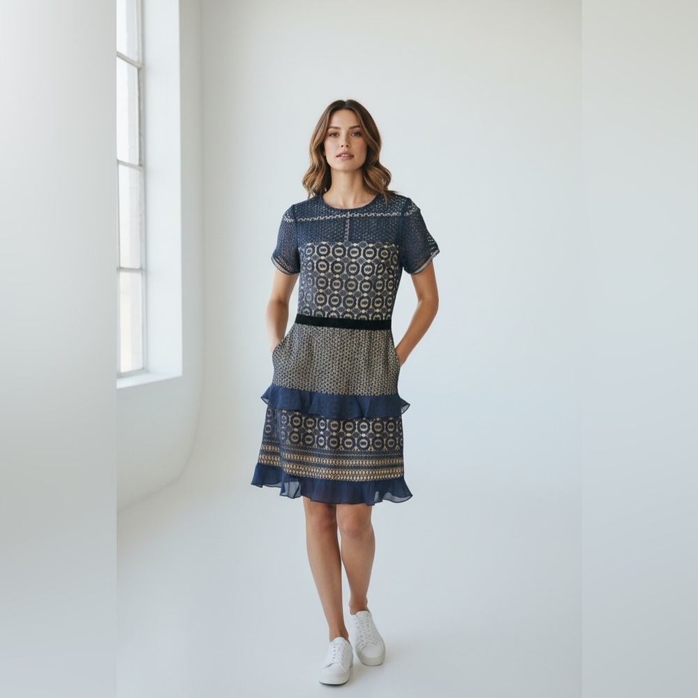 Chelsea28 Blue and Gold Mini Dress